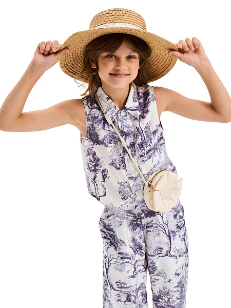 Брюки SILK для девочки прямые, цвет принт светлый toile de jouy, фото 5