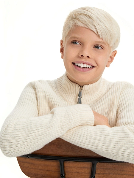 Кардиган шерстяной на молнии для мальчиков-подростков, цвет молочный, фото 4