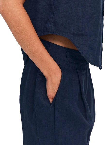 LINEN Брюки женские прямые, цвет темно-синий, фото 5