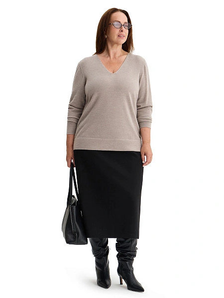 Merino Base Джемпер женский V-вырез plus size, цвет серо-бежевый, фото 5