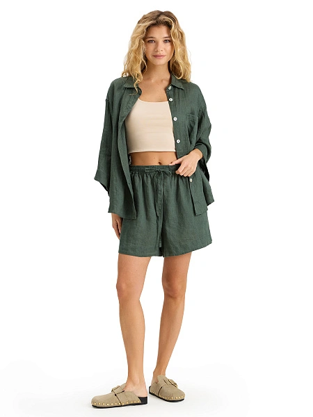 Шорты женские короткие серии LINEN, цвет темно-зеленый, фото 4