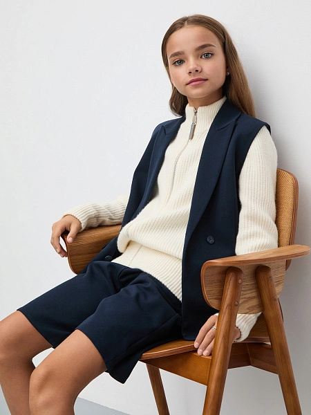 Кардиган из 100% шерсти мериноса на молнии для девочек-подростков, цвет молочный, фото 6