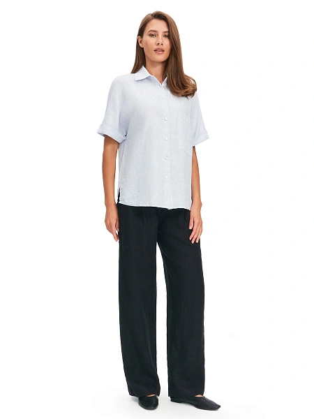 LINEN Рубашка женская прямая с коротким рукавом, цвет небесно-голубой, фото 5