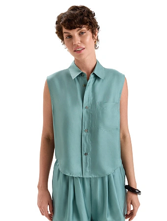Блуза SILK женская без рукавов, цвет шалфей, фото 1