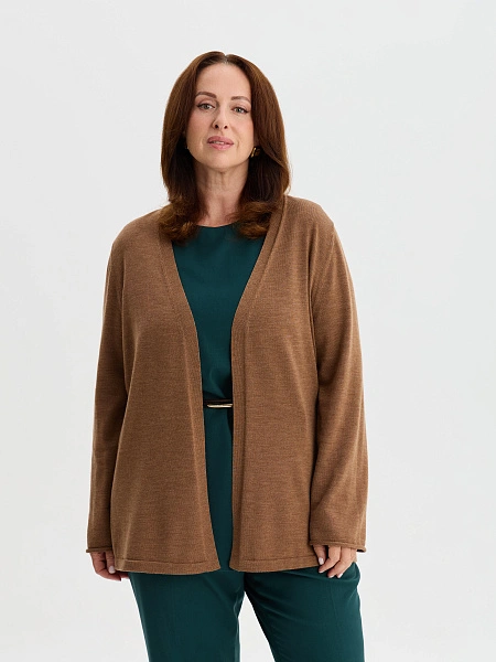 Merino Base Кардиган женский plus size, цвет серо-коричневый, фото 1