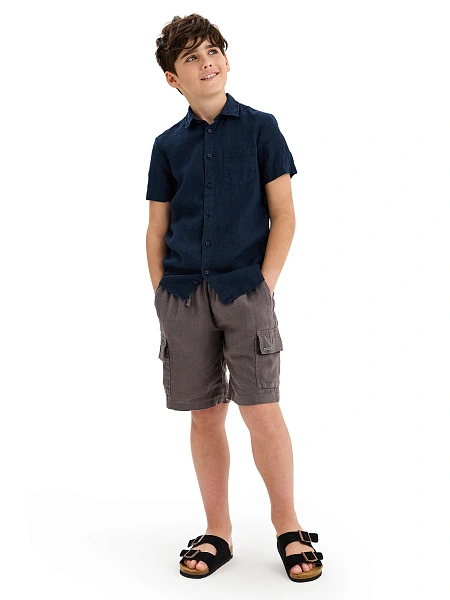 Рубашка для мальчика с коротким, цвет темно-синий, фото 4