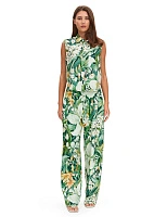 LINEN Брюки женские прямые Паттерн Tropical Flowers