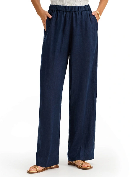 LINEN Брюки женские прямые, цвет темно-синий, фото 2