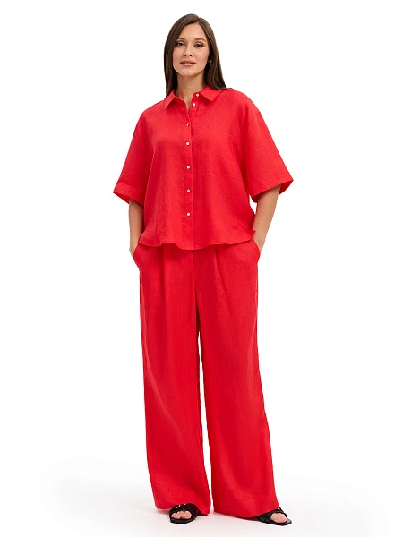 LINEN Рубашка женская с коротким рукавом, цвет красный, фото 6