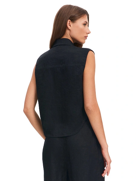 LINEN Блуза женская без рукавов, цвет черный, фото 2