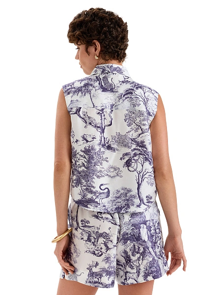 Блуза SILK женская без рукавов, цвет принт светлый toile de jouy, фото 2