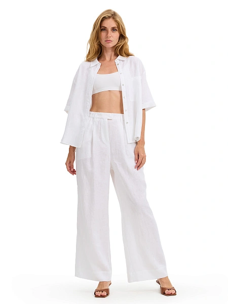 LINEN Рубашка женская с коротким рукавом, цвет белый, фото 5