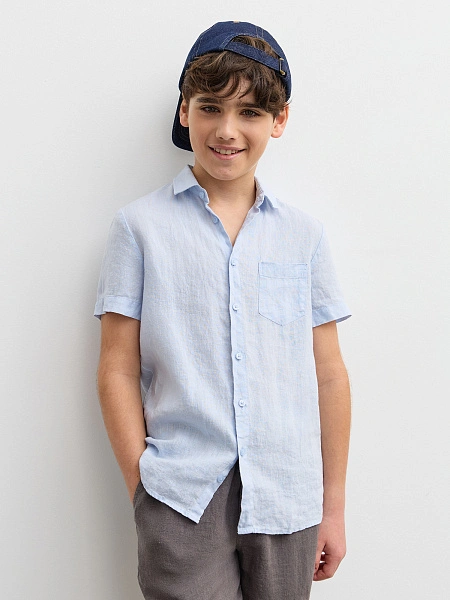 Рубашка для мальчика с коротким, цвет бледно-голубой, фото 4