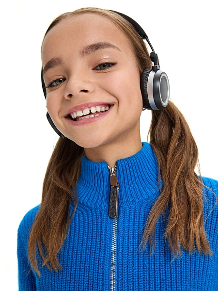 Кардиган из 100% шерсти мериноса на молнии для девочек-подростков, цвет синий, фото 4