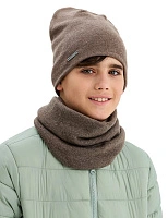 Комплект шапка и снуд из 100% шерсти мериносов для мальчиков Светло-коричневый