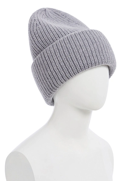 Мужская шапка с отворотом из 100% шерсти, цвет серый меланж, фото 2
