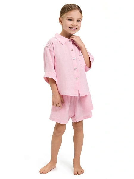 Рубашка для девочки серии LINEN, цвет нежно-розовый, фото 2
