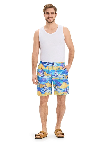 Swimwear Шорты мужские, цвет голубой паттерн медведи, фото 1