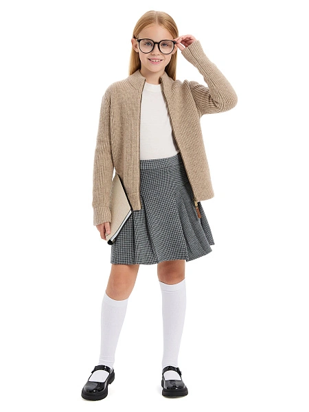 Кардиган из 100% шерсти мериноса на молнии для девочек, цвет бежевый, фото 5