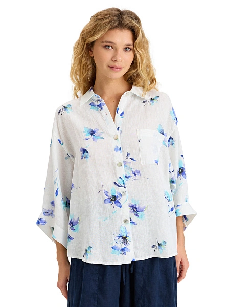 Рубашка женская c широкими рукавами серии LINEN, цвет паттерн flowers, фото 1