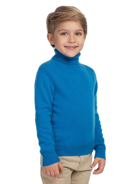 Свитер Cashmere детский для мальчика с высоким воротом, цвет бирюзово-синий, фото 3