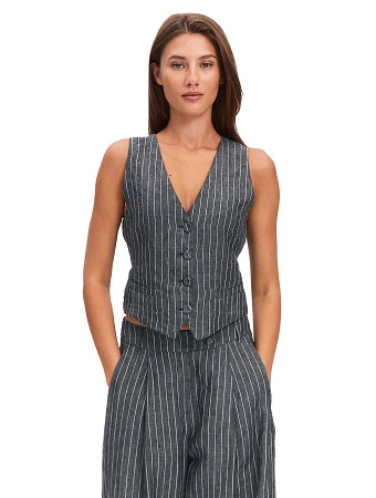 Элегантный льняной жилет LINEN, цвет серый-белая полоска, фото 1