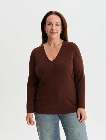 Merino Base Джемпер женский V-вырез plus size, цвет шоколад, фото 1