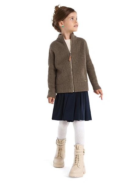 Кардиган из 100% шерсти мериноса на молнии для девочек, цвет коричневый, фото 2