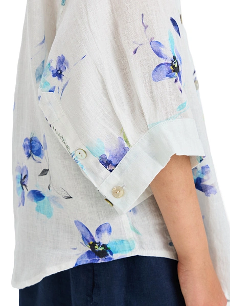 LINEN Рубашка для девочки, цвет белый, паттерн flowers, фото 4