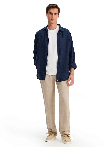 Брюки из 100% льна для мужчин, цвет бежевый, фото 6