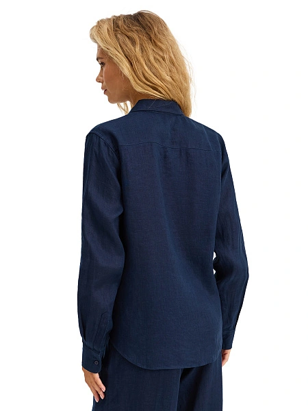 LINEN Рубашка женская slim, цвет темно-синий, фото 2