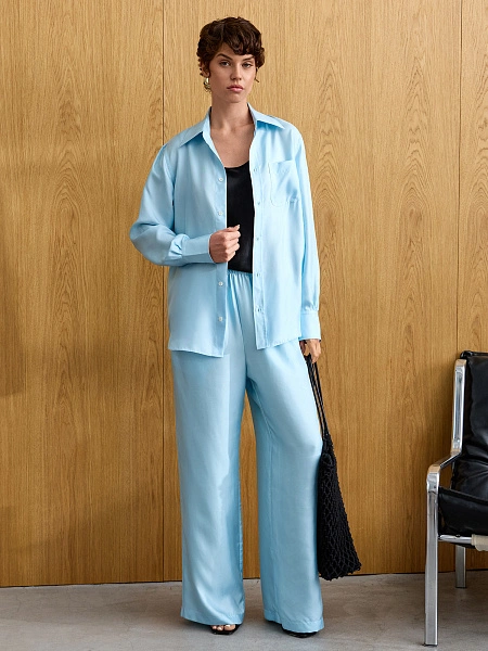 Брюки SILK женские прямые, цвет нежно-голубой, фото 6