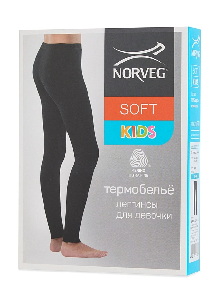 Термолеггинсы детские для девочек-подростков серии SOFT. Знак Woolmark, цвет черный, фото 5