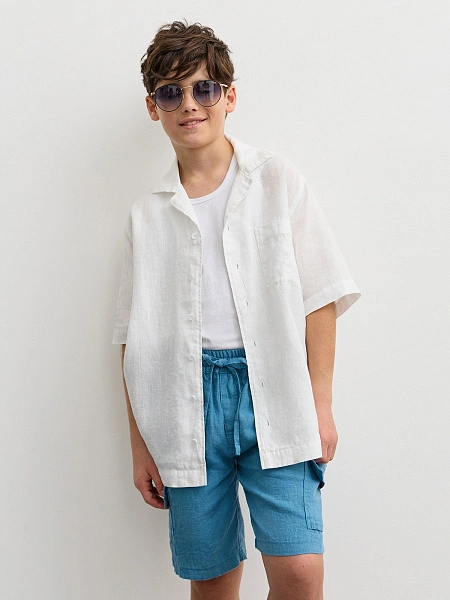 LINEN Рубашка для мальчика с коротким рукавом, цвет белый, фото 6