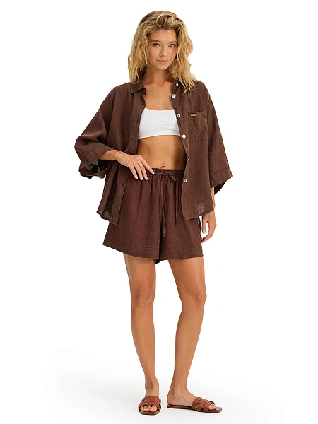 LINEN Шорты женские casual, цвет шоколад, фото 6