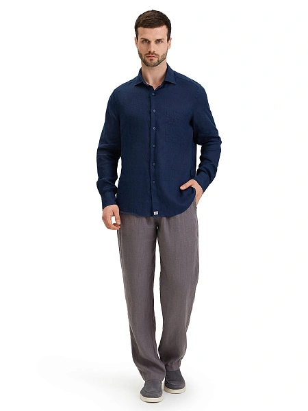 LINEN Рубашка мужская slim, цвет темно-синий, фото 3