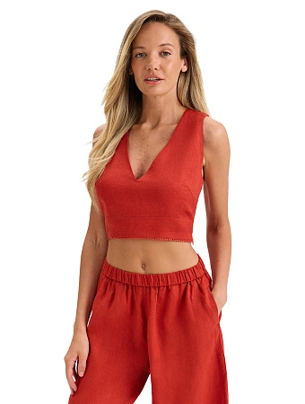 LINEN Топ женский на завязках, цвет терракот, фото 1