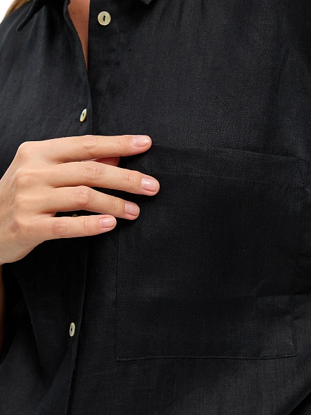 LINEN Рубашка женская с коротким рукавом, цвет черный, фото 4