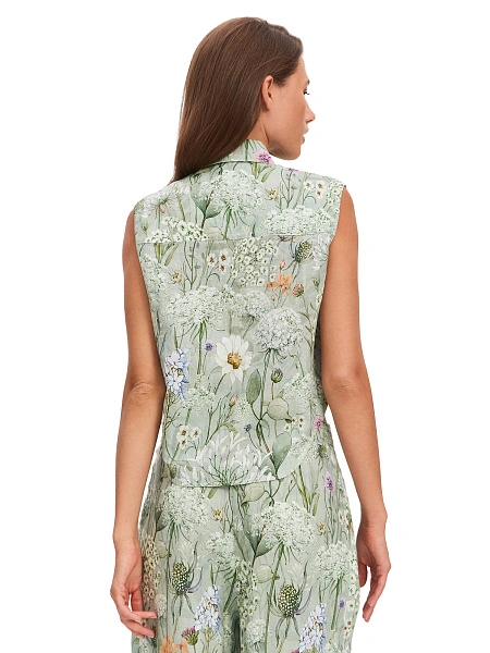LINEN Блуза женская без рукавов, цвет шалфей, паттерн wild flowers, фото 2