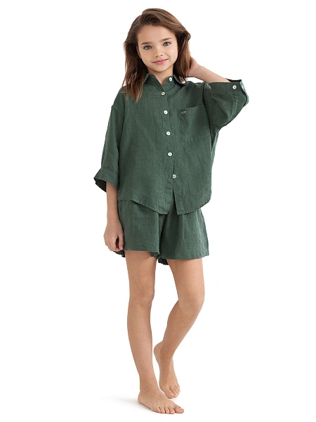 Рубашка для девочек-подростков серии LINEN, цвет олива, фото 2