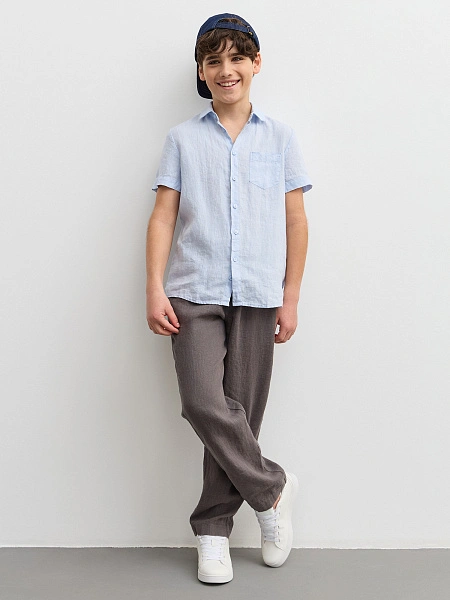 Рубашка для мальчика с коротким, цвет бледно-голубой, фото 5