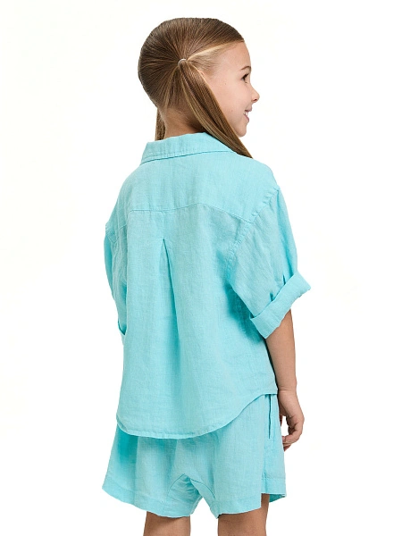 Рубашка для девочки серии LINEN, цвет тиффани, фото 3