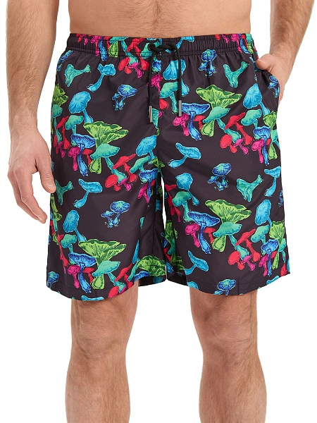 Swimwear Шорты мужские, цвет черный паттерн грибы, фото 3