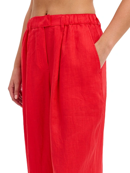 LINEN Брюки женские широкие, цвет красный, фото 4
