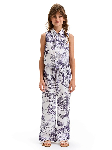 Брюки SILK для девочки прямые, цвет принт светлый toile de jouy, фото 1