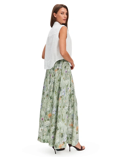 Юбка LINEN из умягченного льна, цвет шалфей, паттерн wild flowers, фото 2