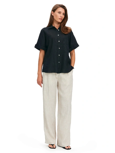 LINEN Рубашка женская прямая с коротким рукавом, цвет черный, фото 5