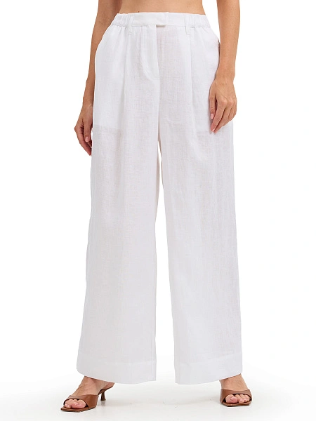 LINEN Брюки женские широкие, цвет белый, фото 1