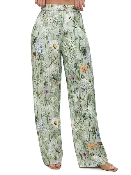 LINEN Брюки женские прямые, цвет шалфей, паттерн wild flowers, фото 3
