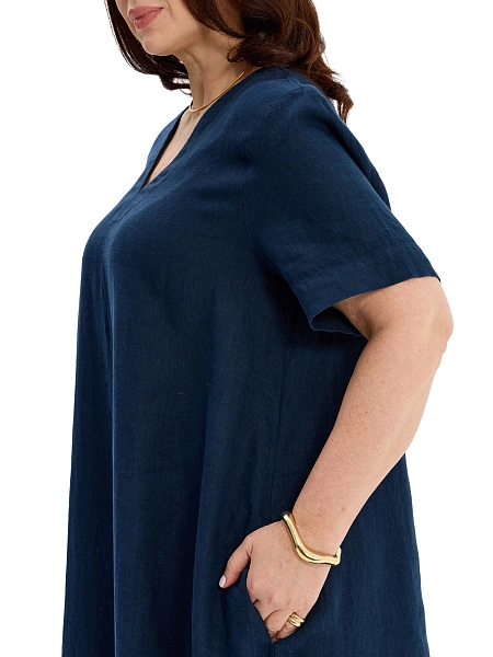 Платье А-силуэта из умягченного льна, цвет темно-синий, фото 4